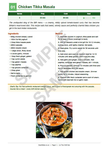 The Chilli Den BIR Curry Guide With No Base Gravy - 20 Recipes