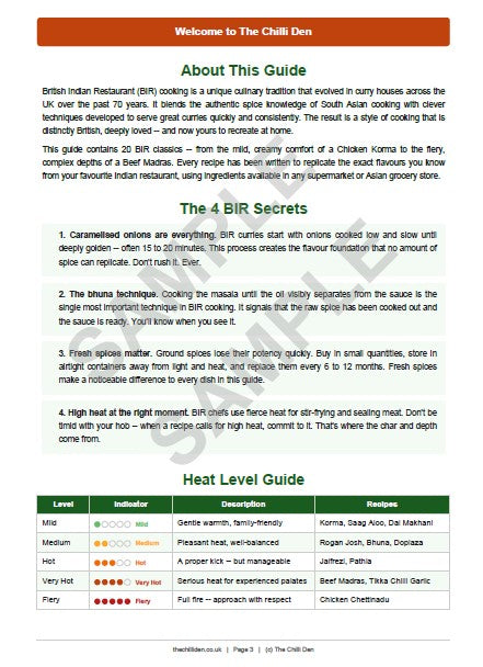 The Chilli Den BIR Curry Guide With No Base Gravy - 20 Recipes
